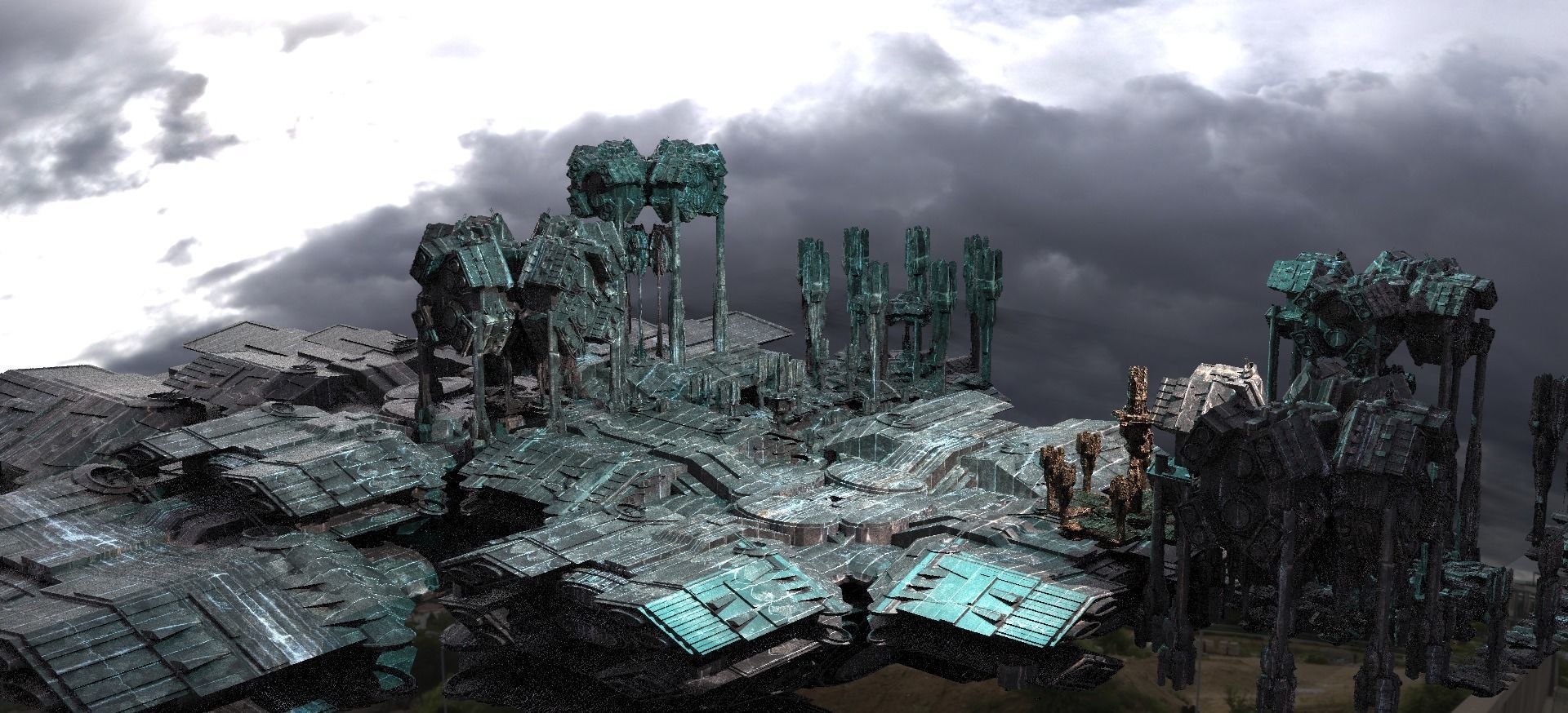 Occult Elven Sci fi courtyard kit bash 3D model_1
