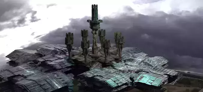 Occult Elven Sci fi courtyard kit bash 2 3D model