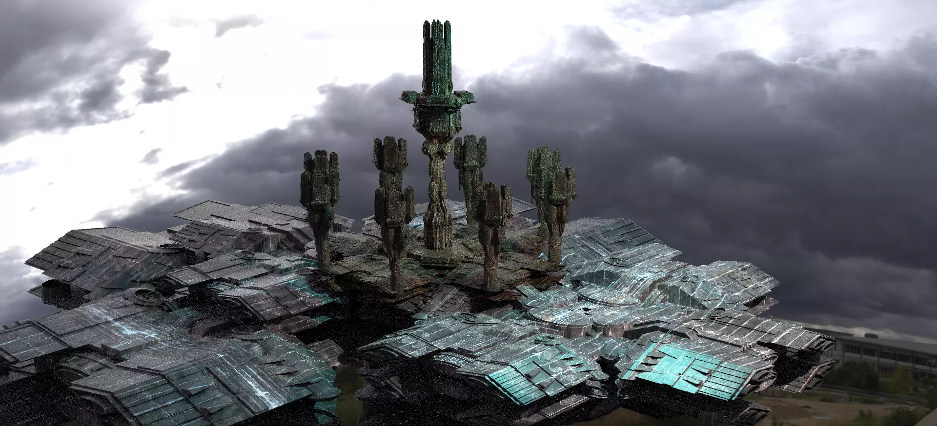 Occult Elven Sci fi courtyard kit bash 2 3D model_0