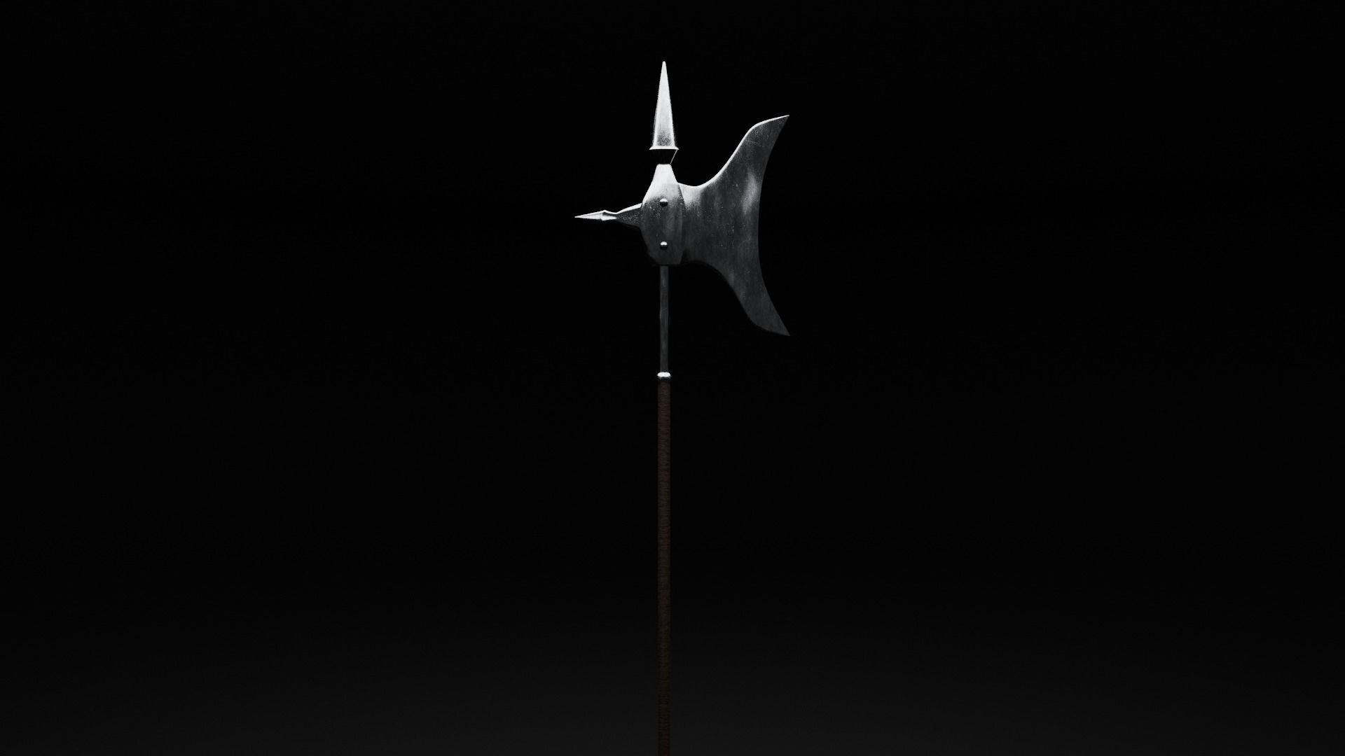 Halberd Pole Weapon Of Medieval Low-poly 3D model_6