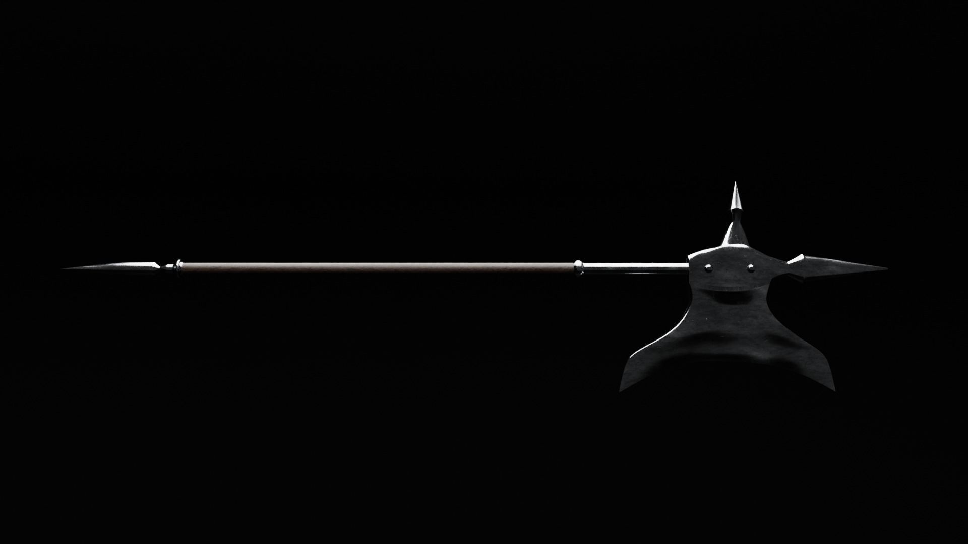 Halberd Pole Weapon Of Medieval Low-poly 3D model_4