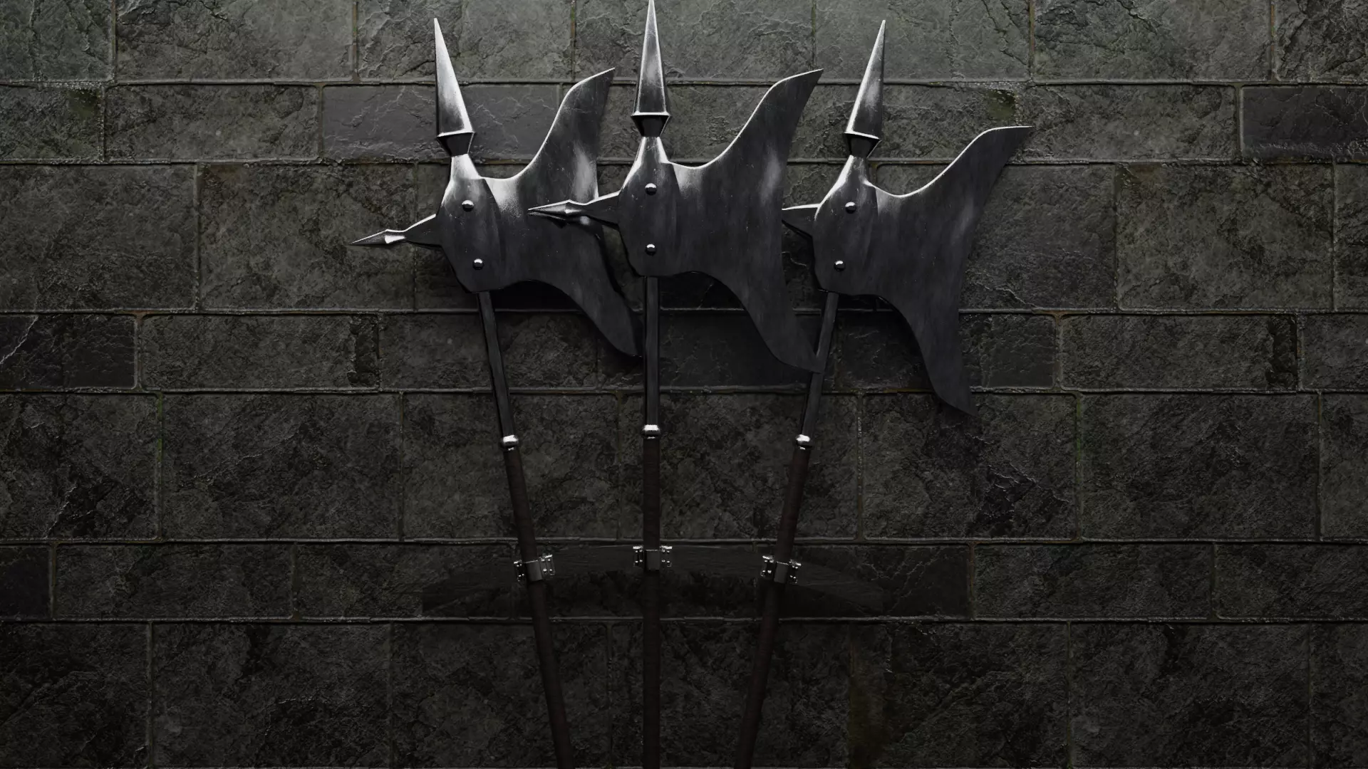 Halberd Pole Weapon Of Medieval Low-poly 3D model_0