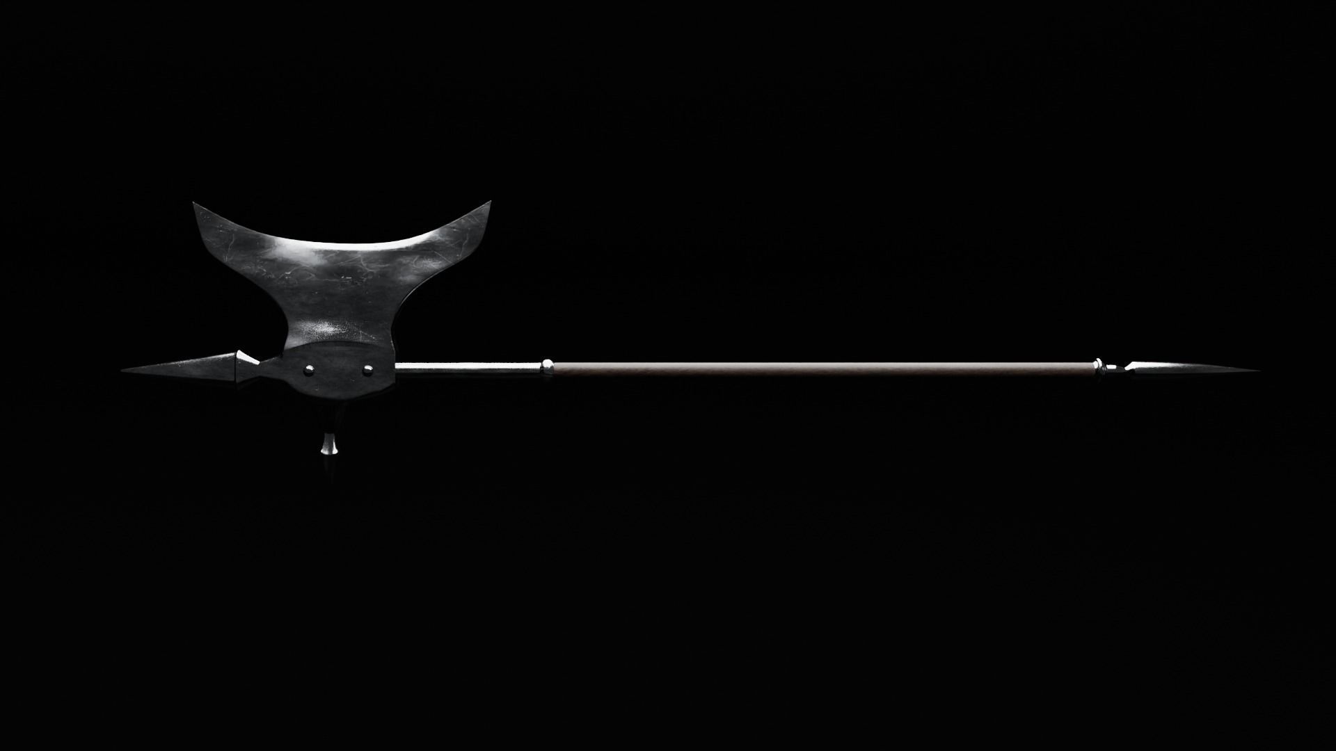 Halberd Pole Weapon Of Medieval Low-poly 3D model_3