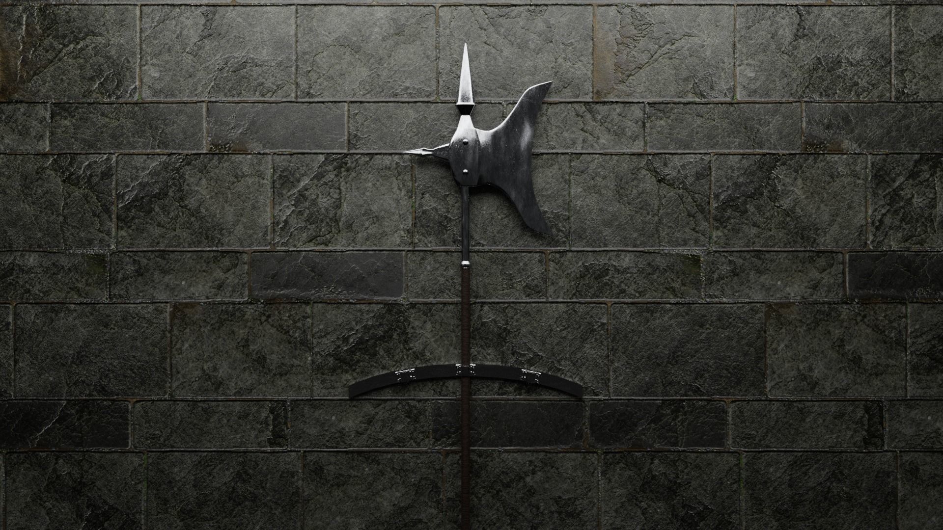 Halberd Pole Weapon Of Medieval Low-poly 3D model_1