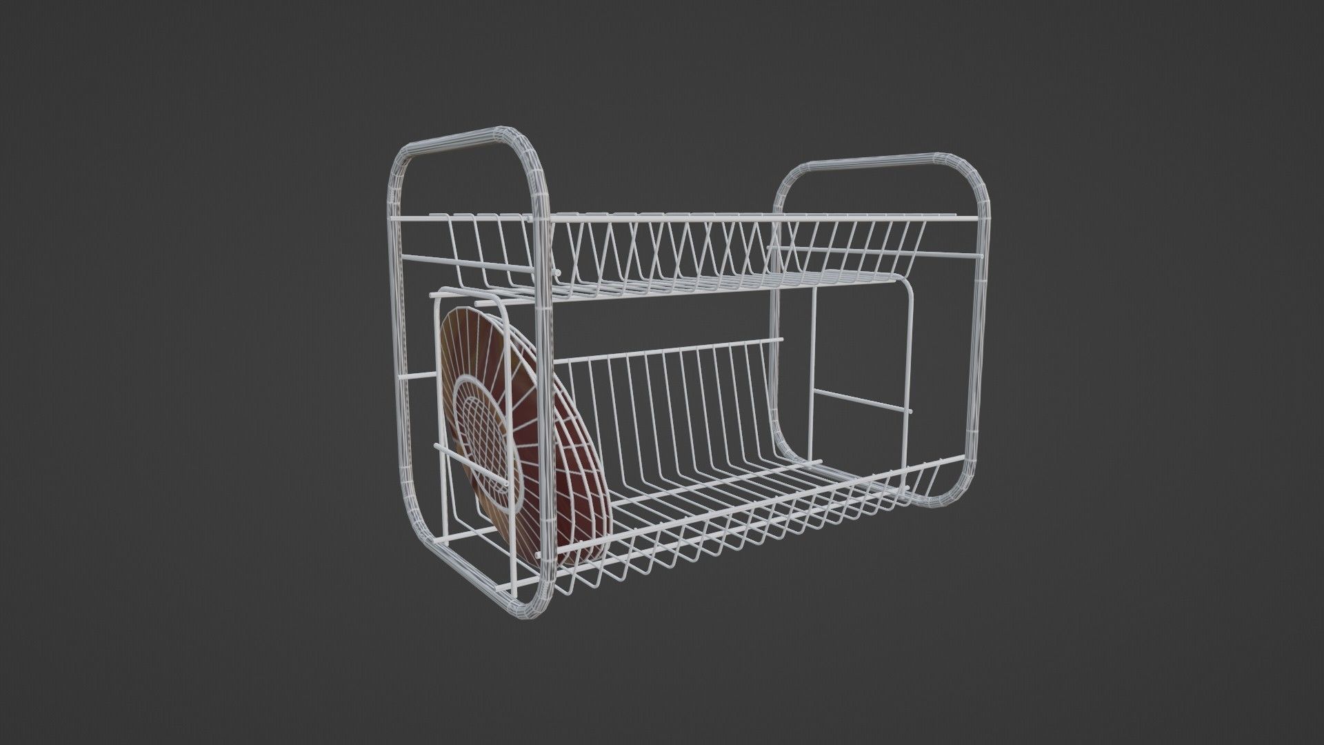 dish rack with red plates Low-poly 3D model_8