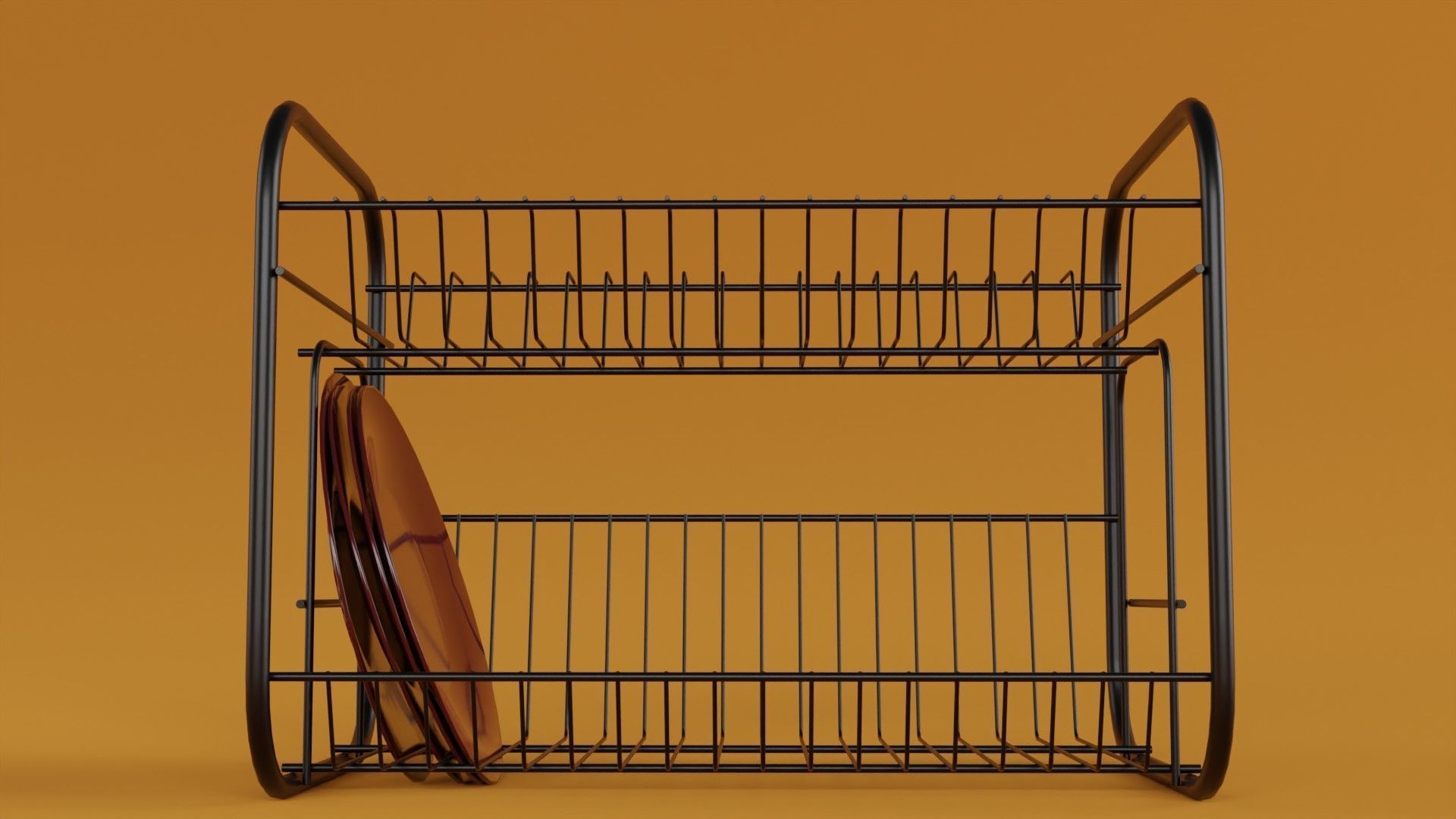 dish rack with red plates Low-poly 3D model_7
