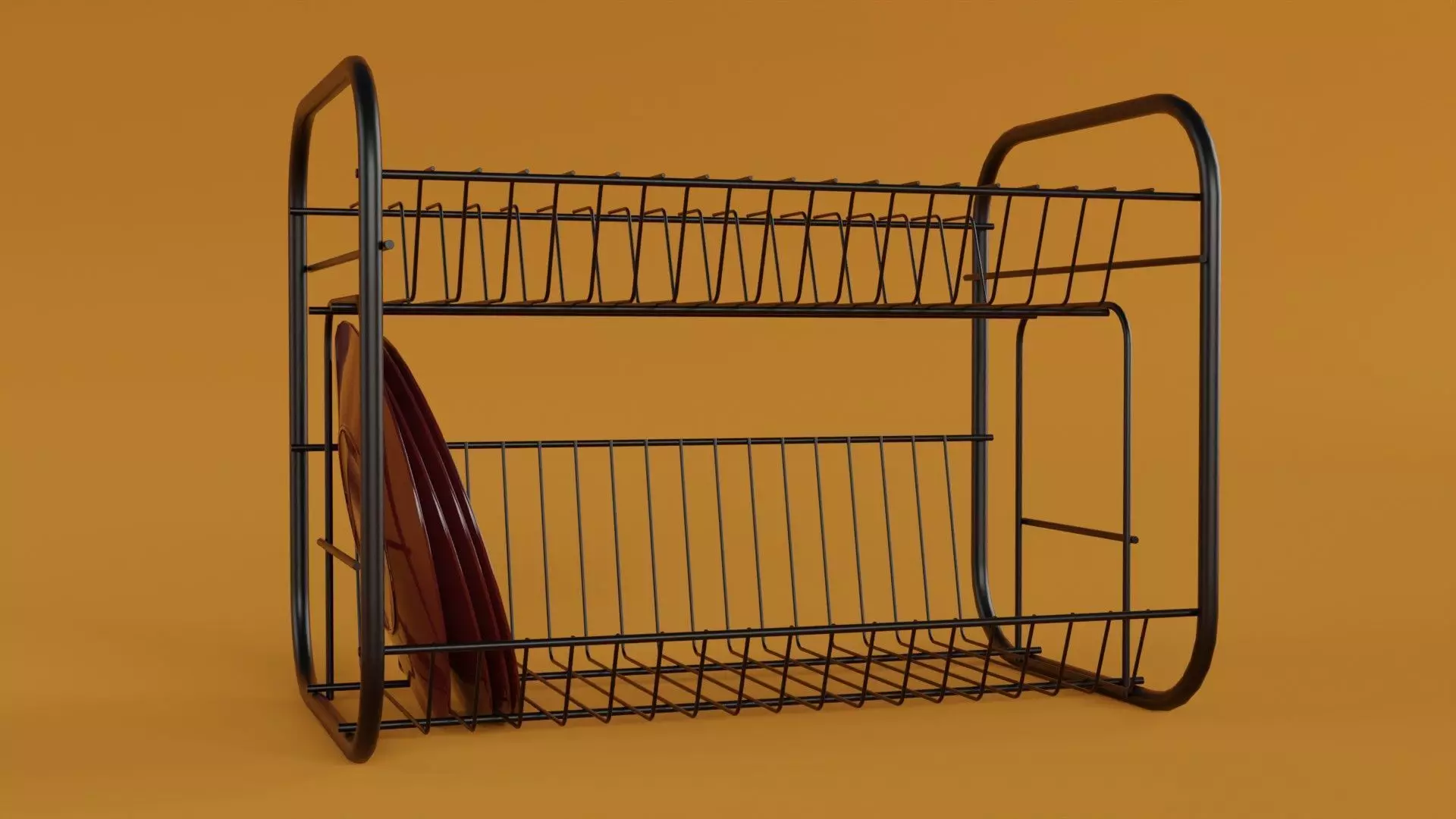 dish rack with red plates Low-poly 3D model_0
