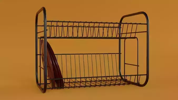 dish rack with red plates