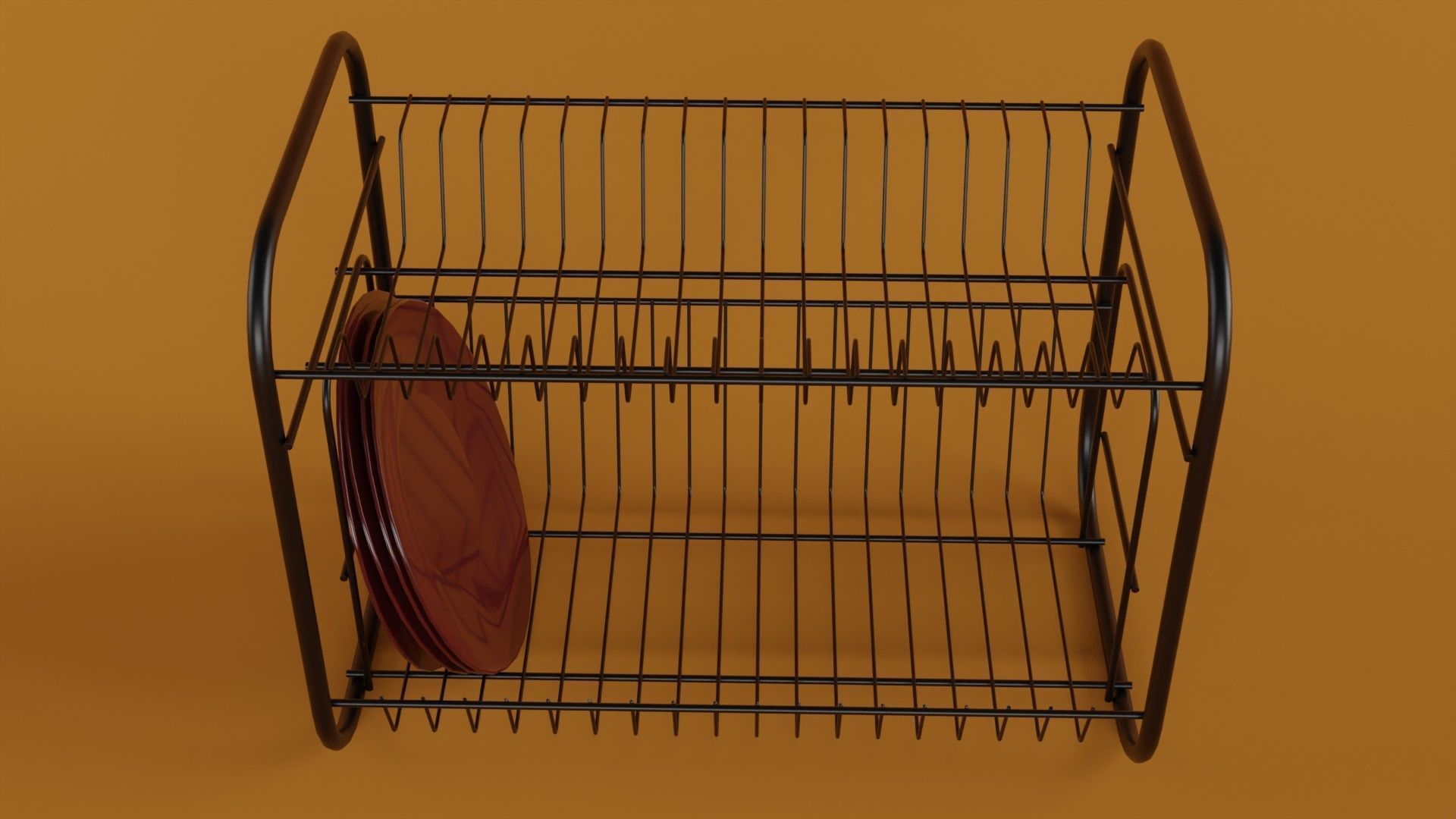 dish rack with red plates Low-poly 3D model_6