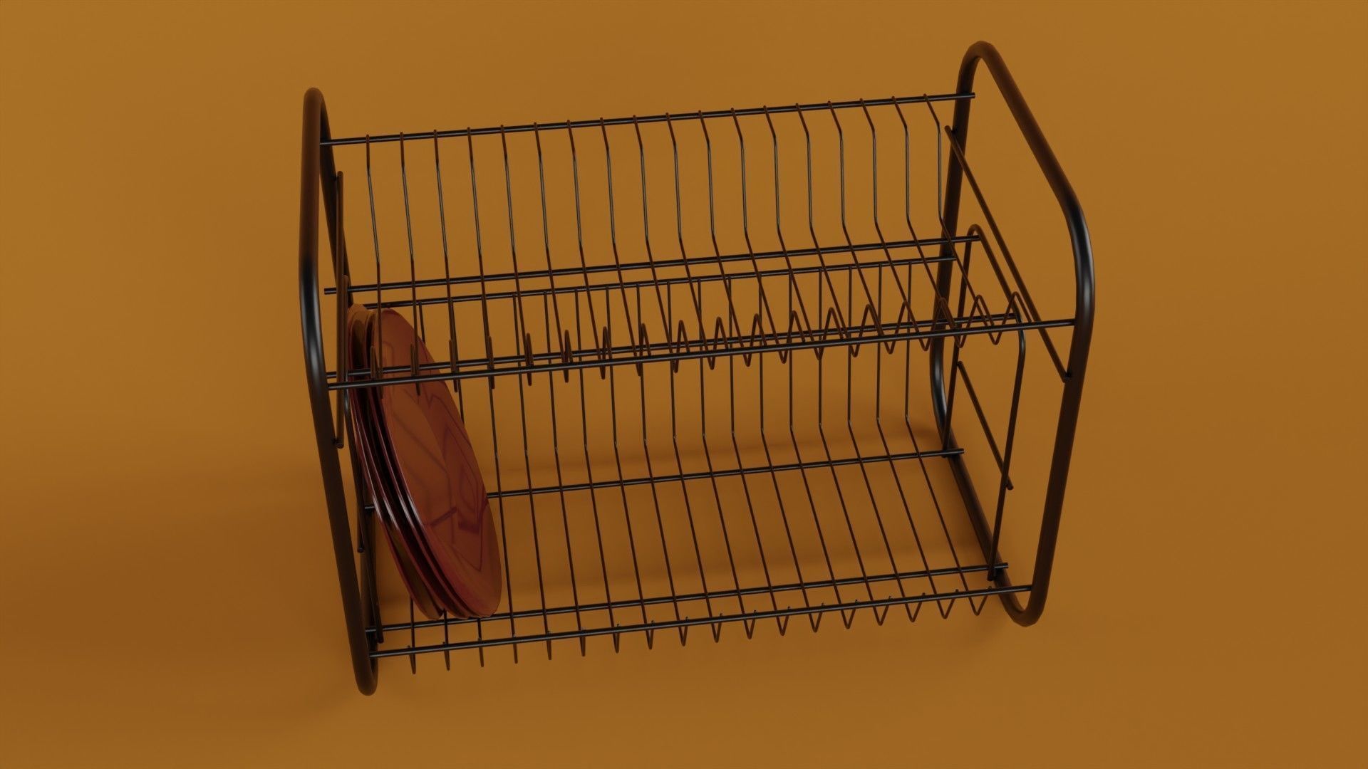 dish rack with red plates Low-poly 3D model_5