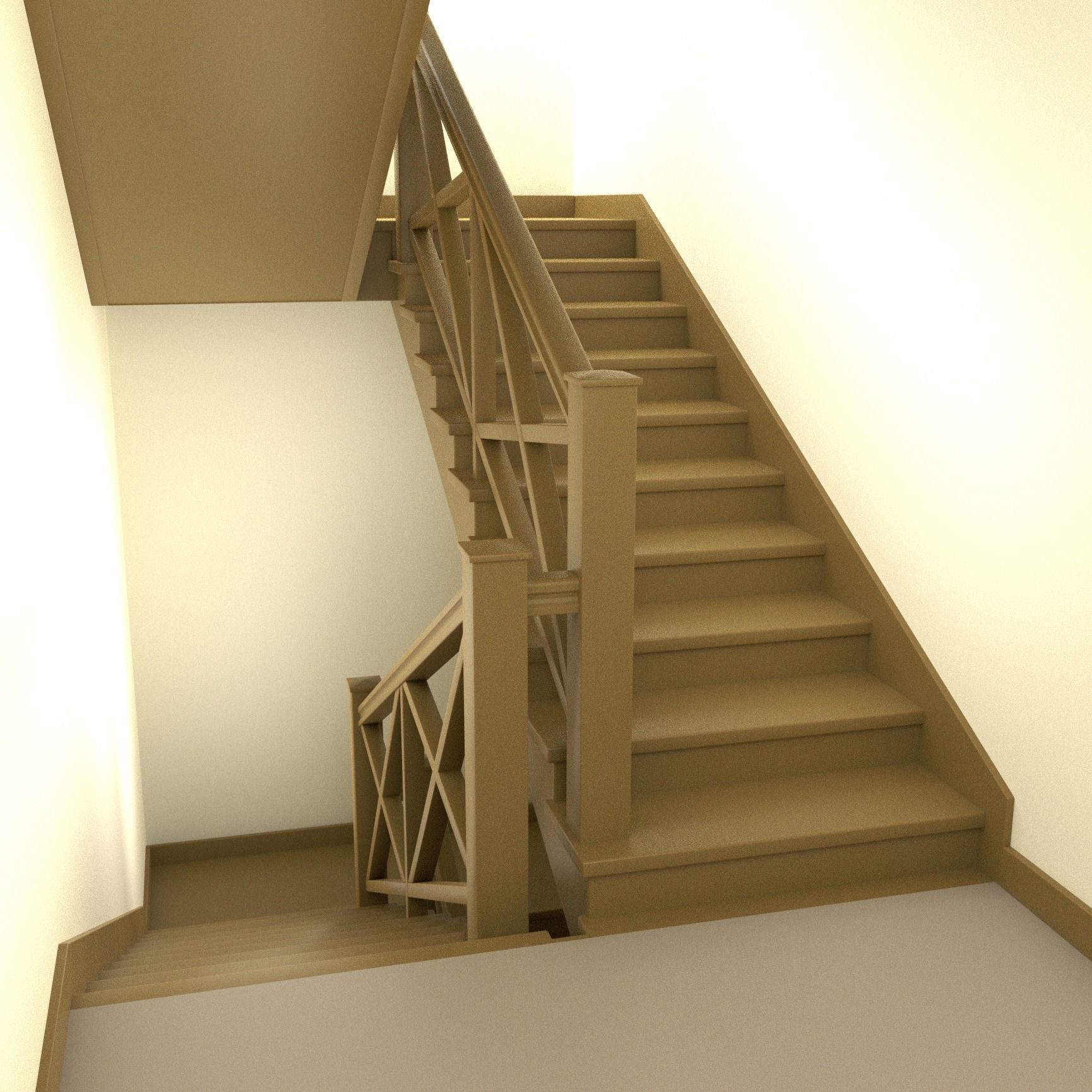 Ladder-oak staircase in building with metal railings 3D model_5