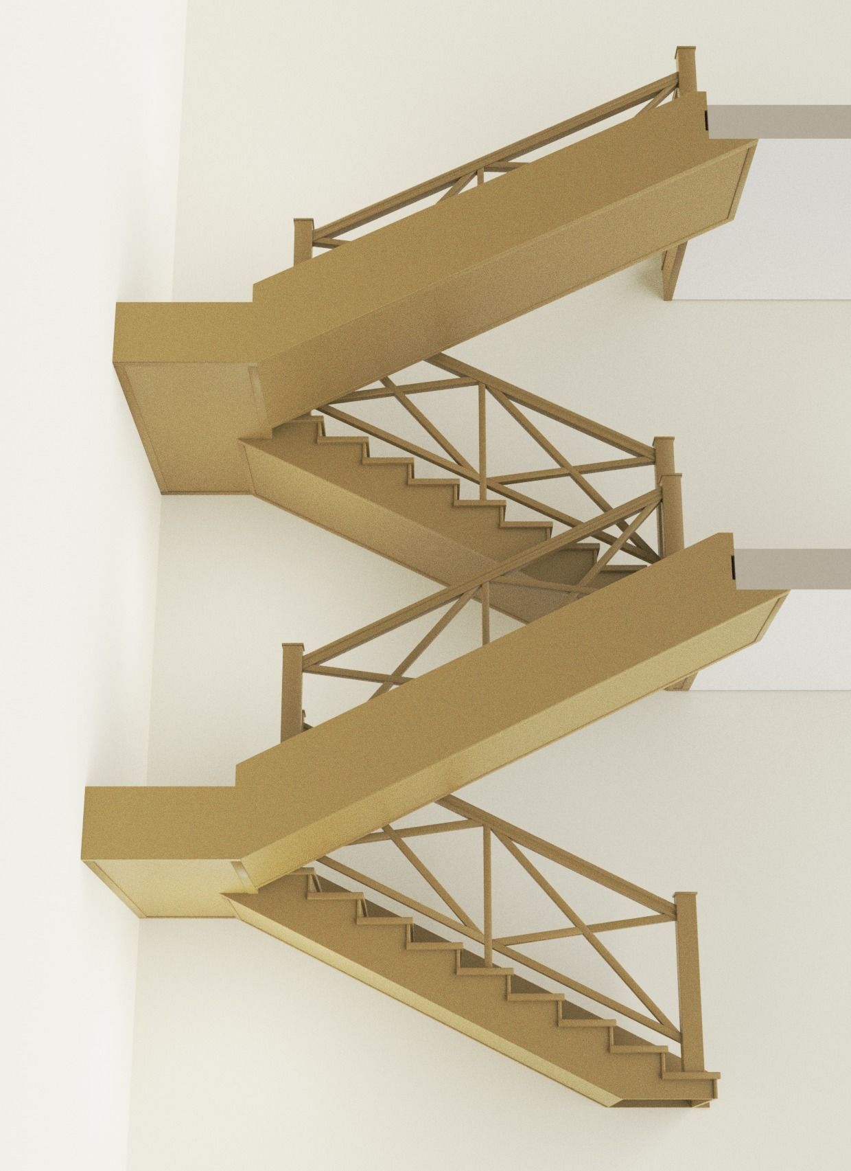 Ladder-oak staircase in building with metal railings 3D model_1