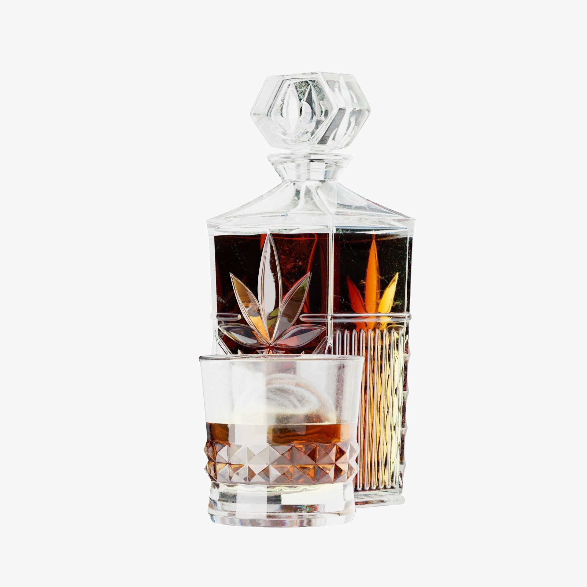 Whiskey Bottle with Whiskey glasses Low-poly 3D model_5