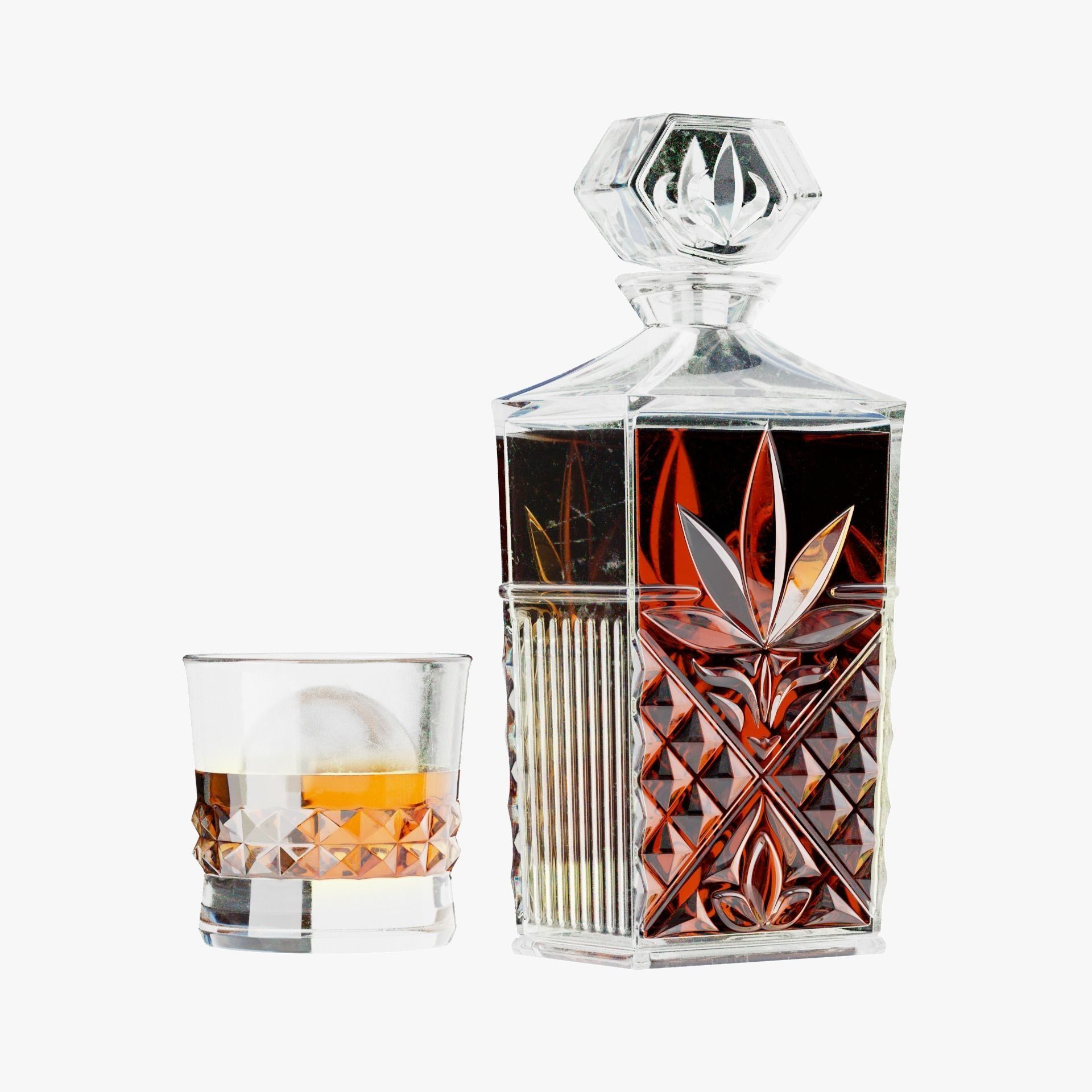 Whiskey Bottle with Whiskey glasses Low-poly 3D model_2