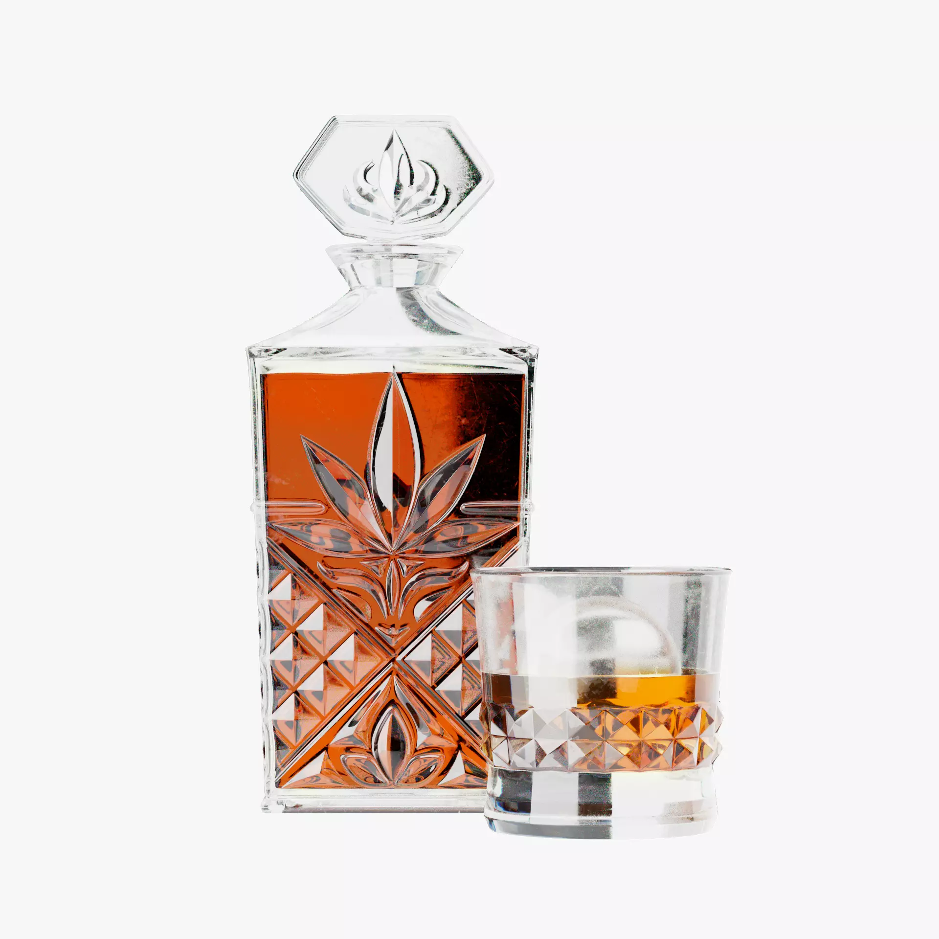 Whiskey Bottle with Whiskey glasses Low-poly 3D model_0