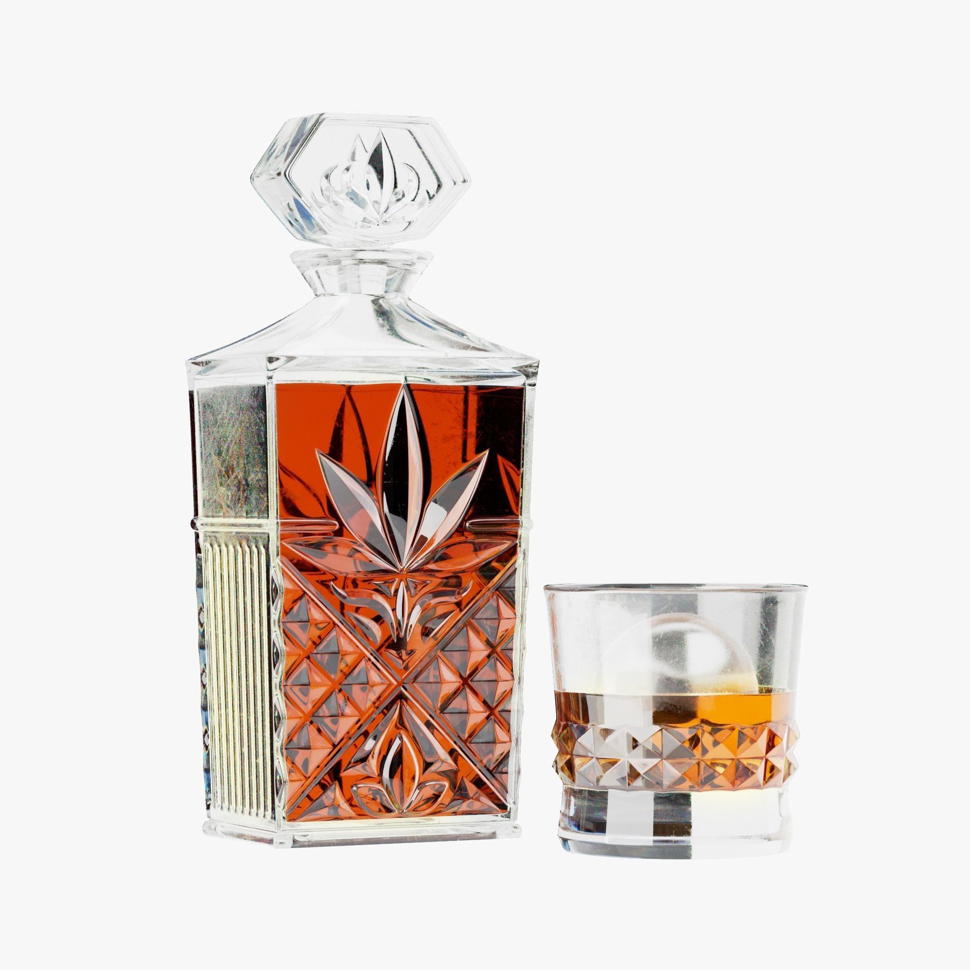 Whiskey Bottle with Whiskey glasses Low-poly 3D model_4