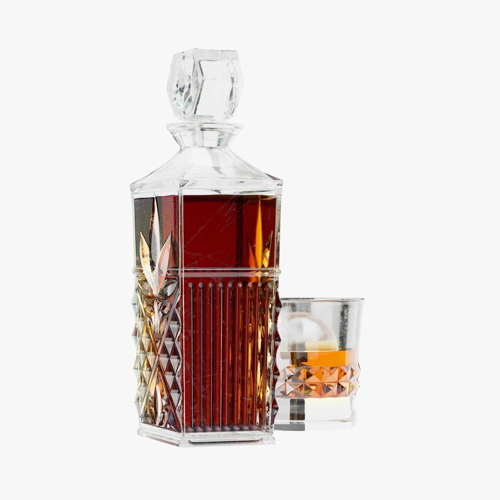 Whiskey Bottle with Whiskey glasses Low-poly 3D model_3