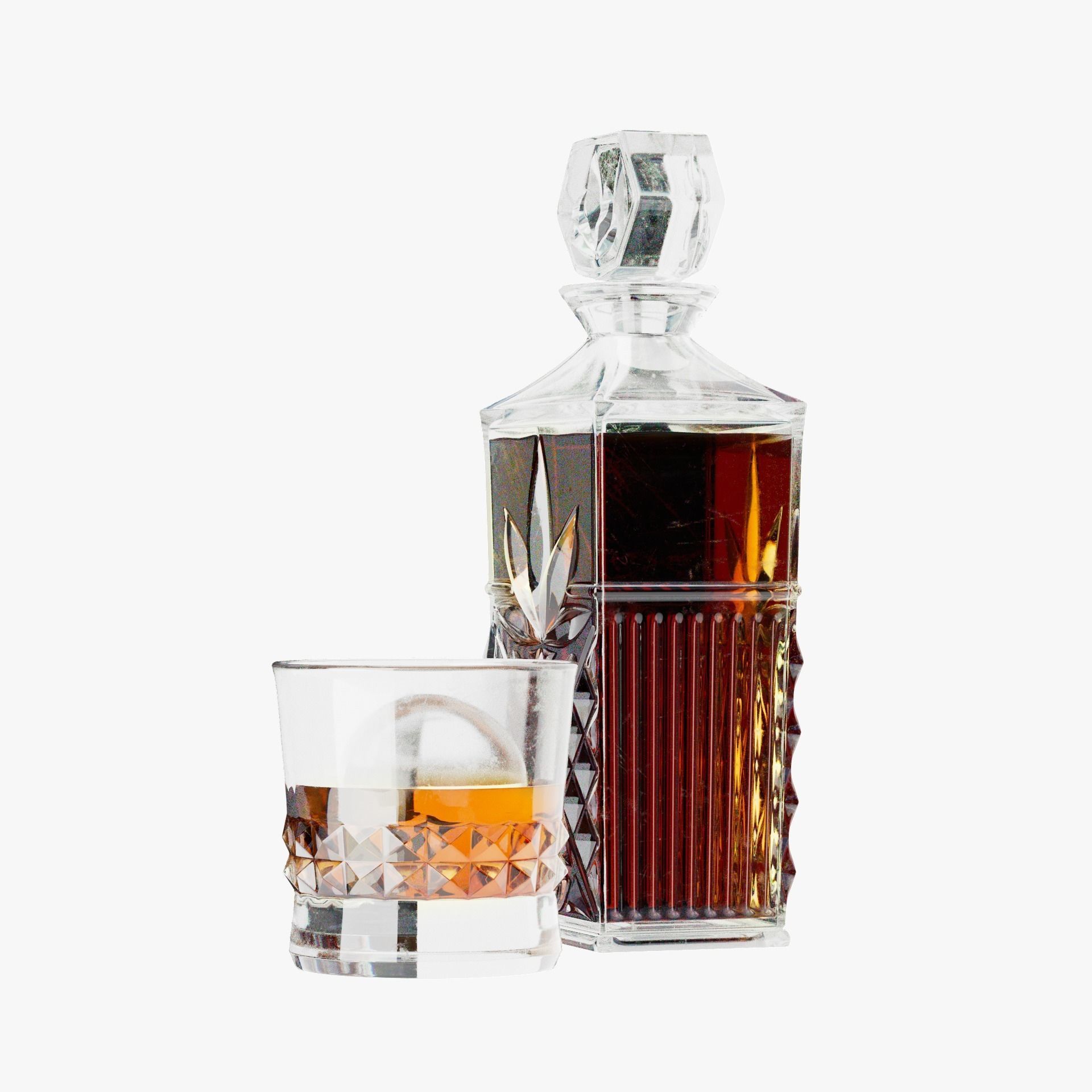 Whiskey Bottle with Whiskey glasses Low-poly 3D model_1