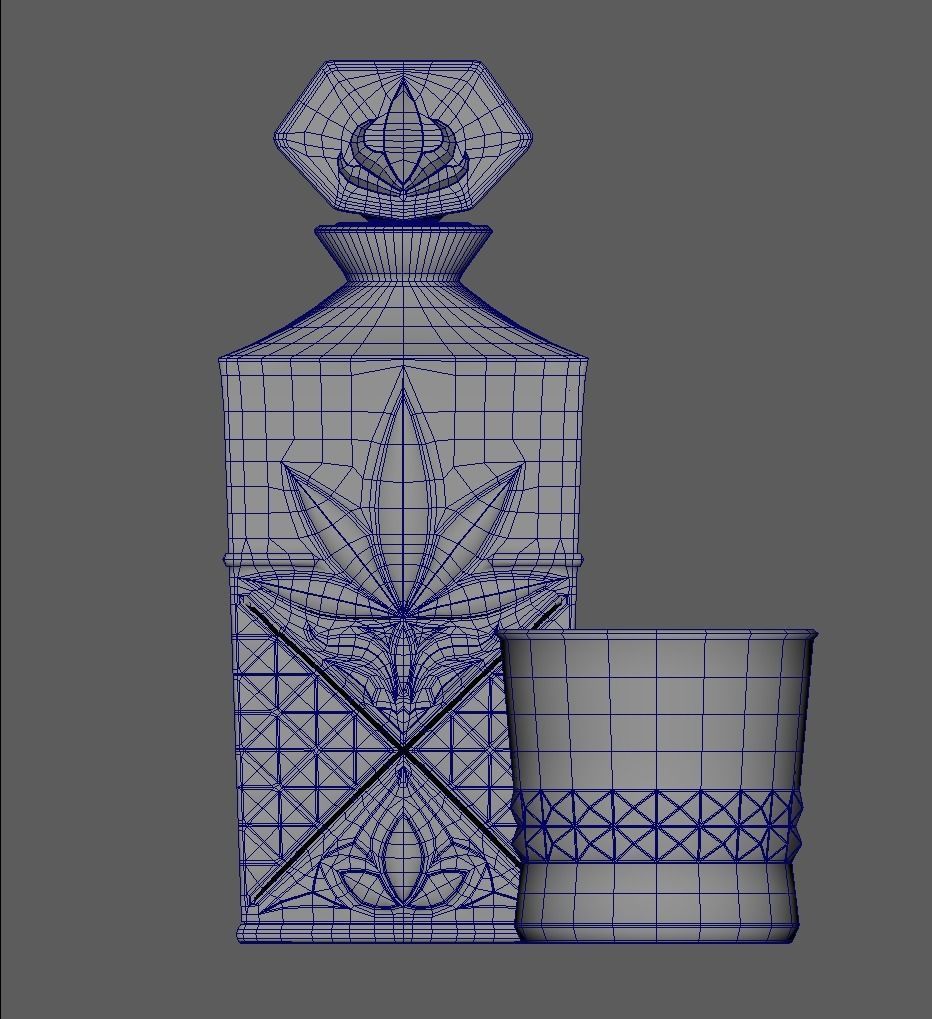 Whiskey Bottle with Whiskey glasses Low-poly 3D model_7