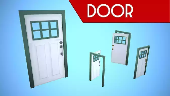DOOR 3 CARTOON STYLIZED HOME HOUSE Low-poly 3D model