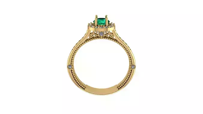 Beautiful solitaire ring wrapped with emeralds and diamonds