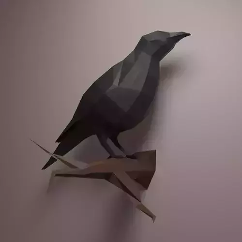 Crow low poly 3d model raven on branch