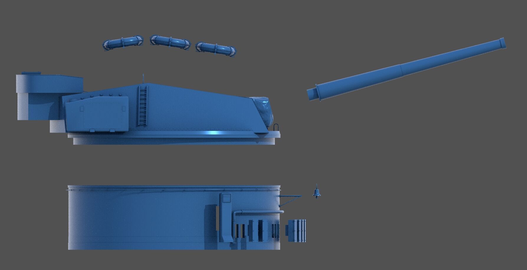 381mm WW2 Italian turret n3 - Personal license - 1-200 scale 3D print model_15