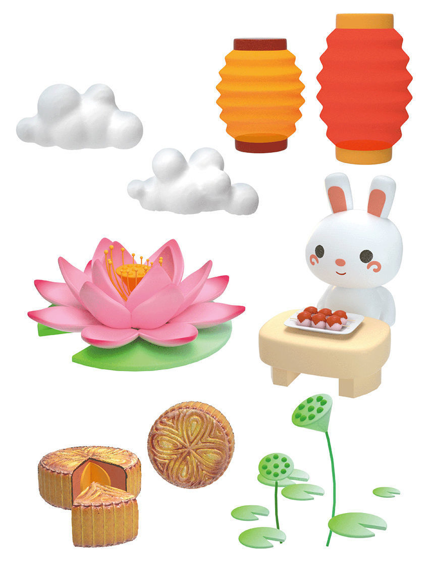 Chinese style Mid Autumn Moon Rabbit 3D model_6