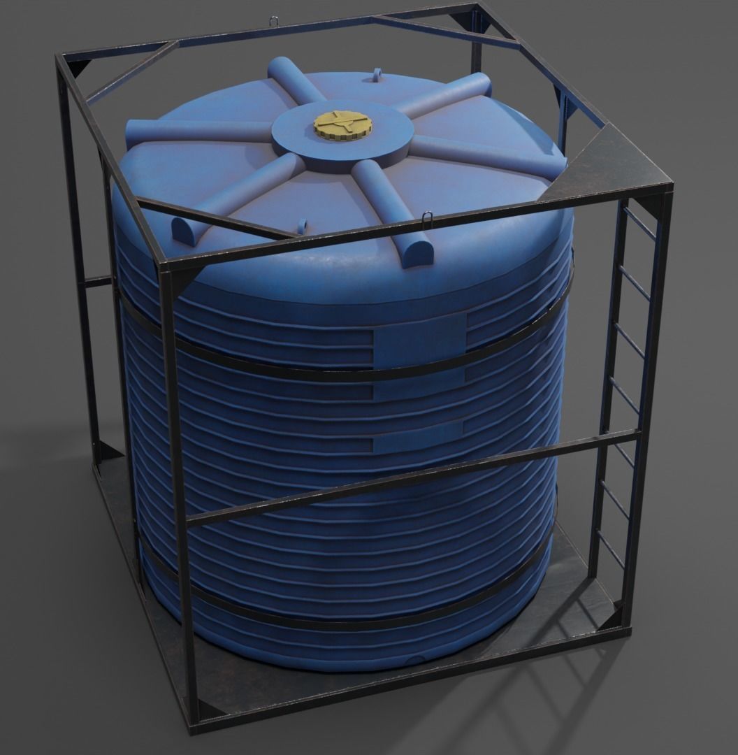 Two barrels and one metal frame for a large barrel Low-poly 3D model_7