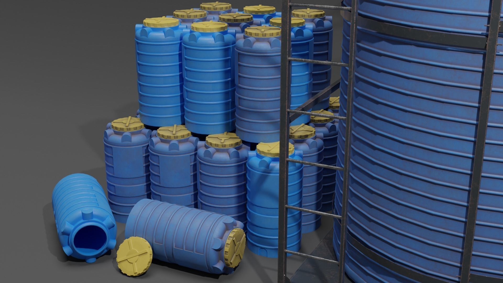 Two barrels and one metal frame for a large barrel Low-poly 3D model_1