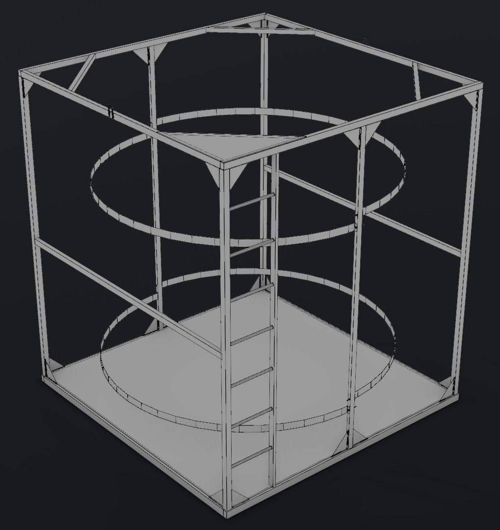 Two barrels and one metal frame for a large barrel Low-poly 3D model_10
