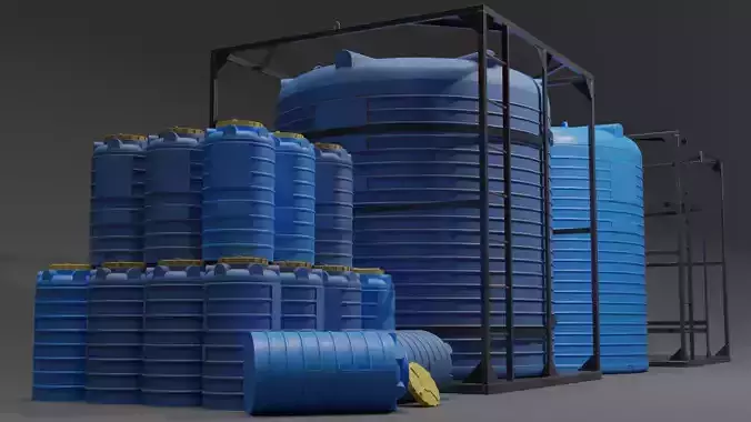  Two barrels and one metal frame for a large barrel Low-poly 3D model