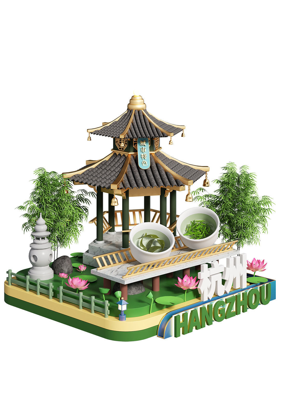 china Chinese style landmark building 2 3D model_4