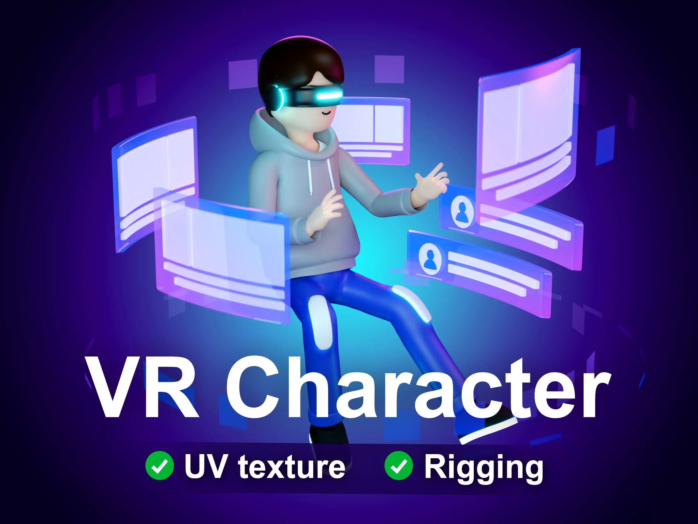 VR Character cartoon man boy futuristic with VR Glasses casual  Free 3D model_0
