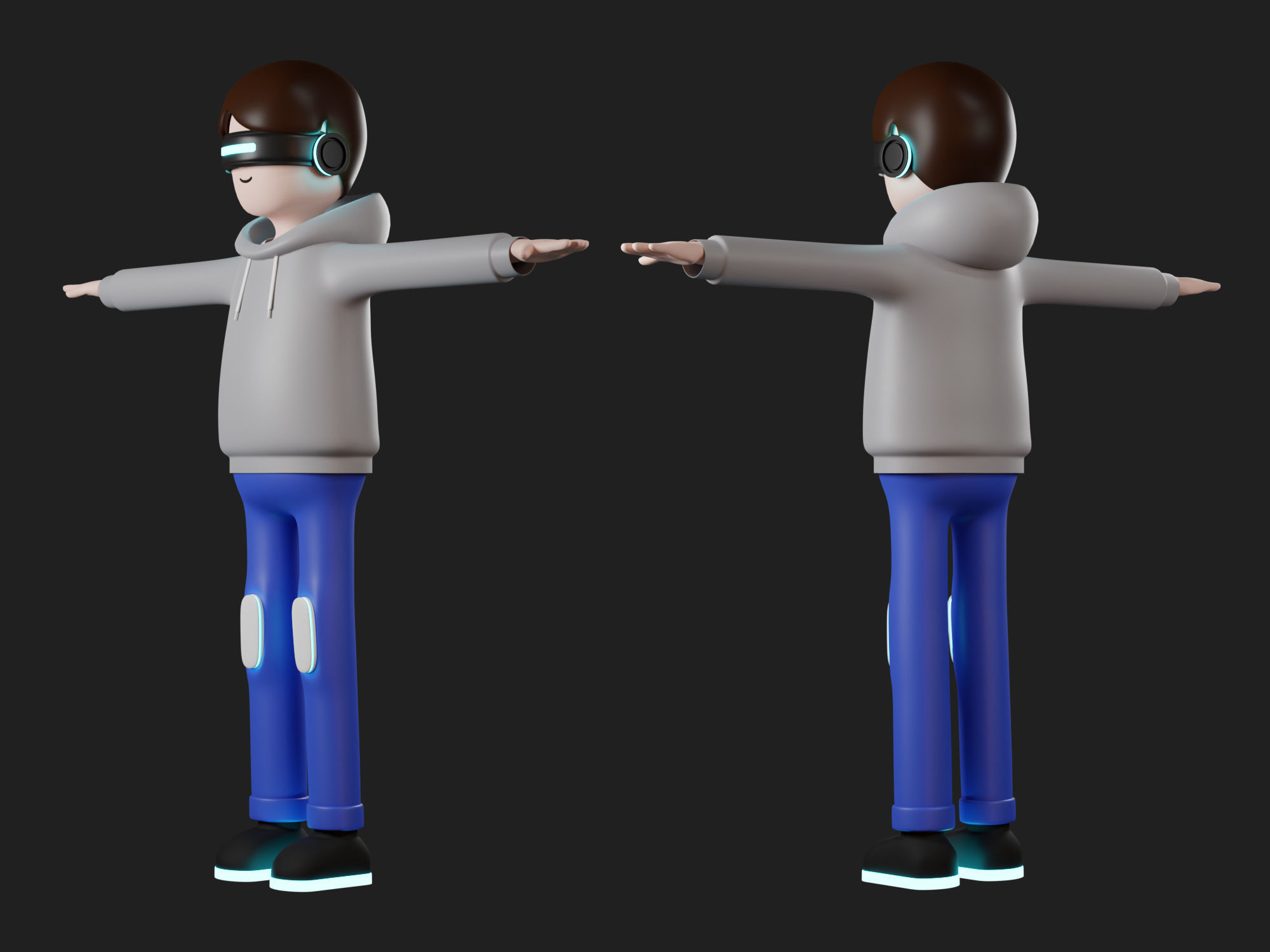 VR Character cartoon man boy futuristic with VR Glasses casual  Free 3D model_6