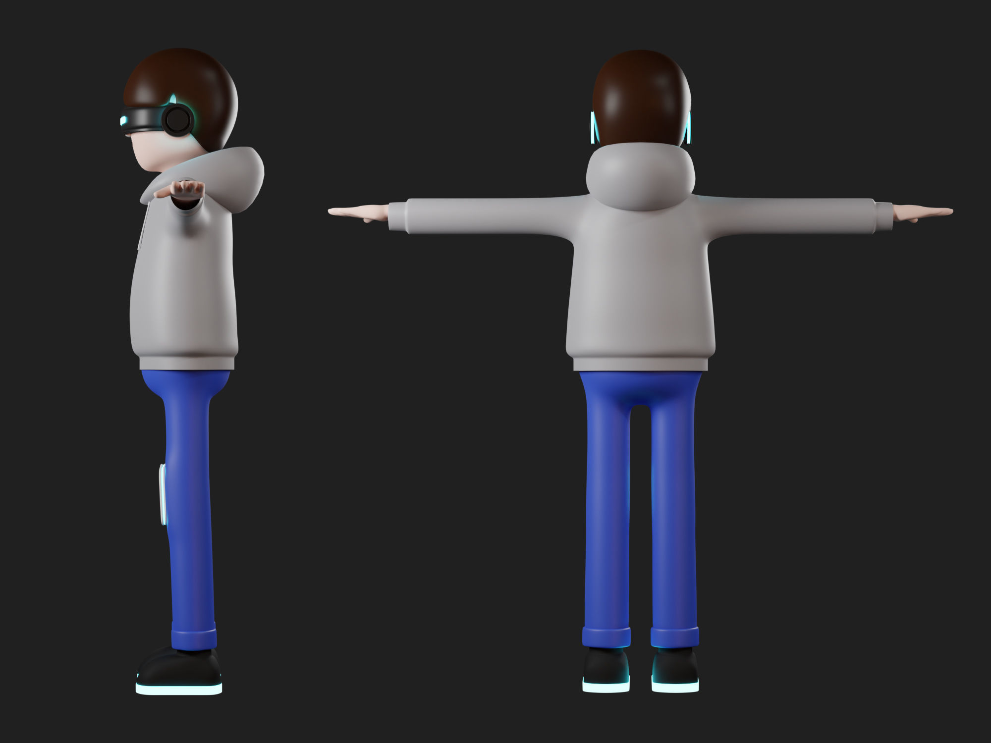VR Character cartoon man boy futuristic with VR Glasses casual  Free 3D model_7