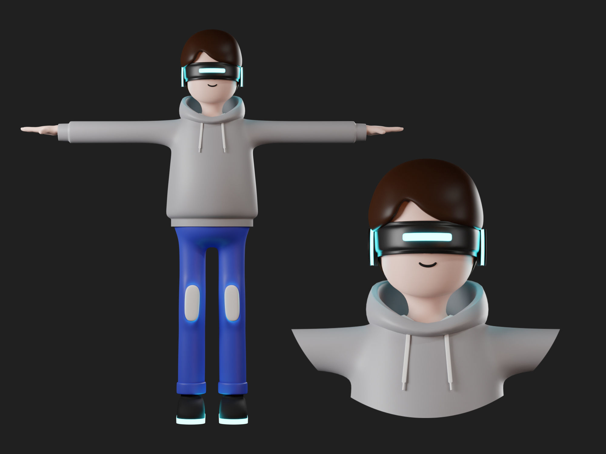 VR Character cartoon man boy futuristic with VR Glasses casual  Free 3D model_1