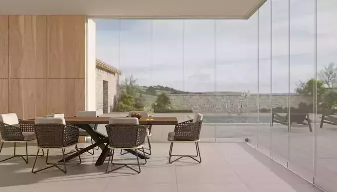 Pergola 3D Model dining room with glass walls 3D model