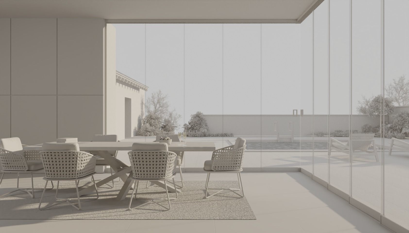 Pergola 3D Model dining room with glass walls 3D model_1