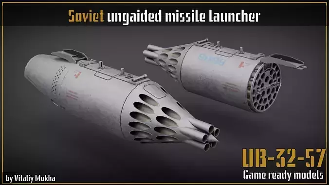 UB-32A launcher unguided missile rockets  gameready models