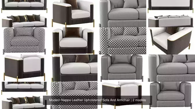 Modern Nappa Leather Upholstered Sofa And Armchair