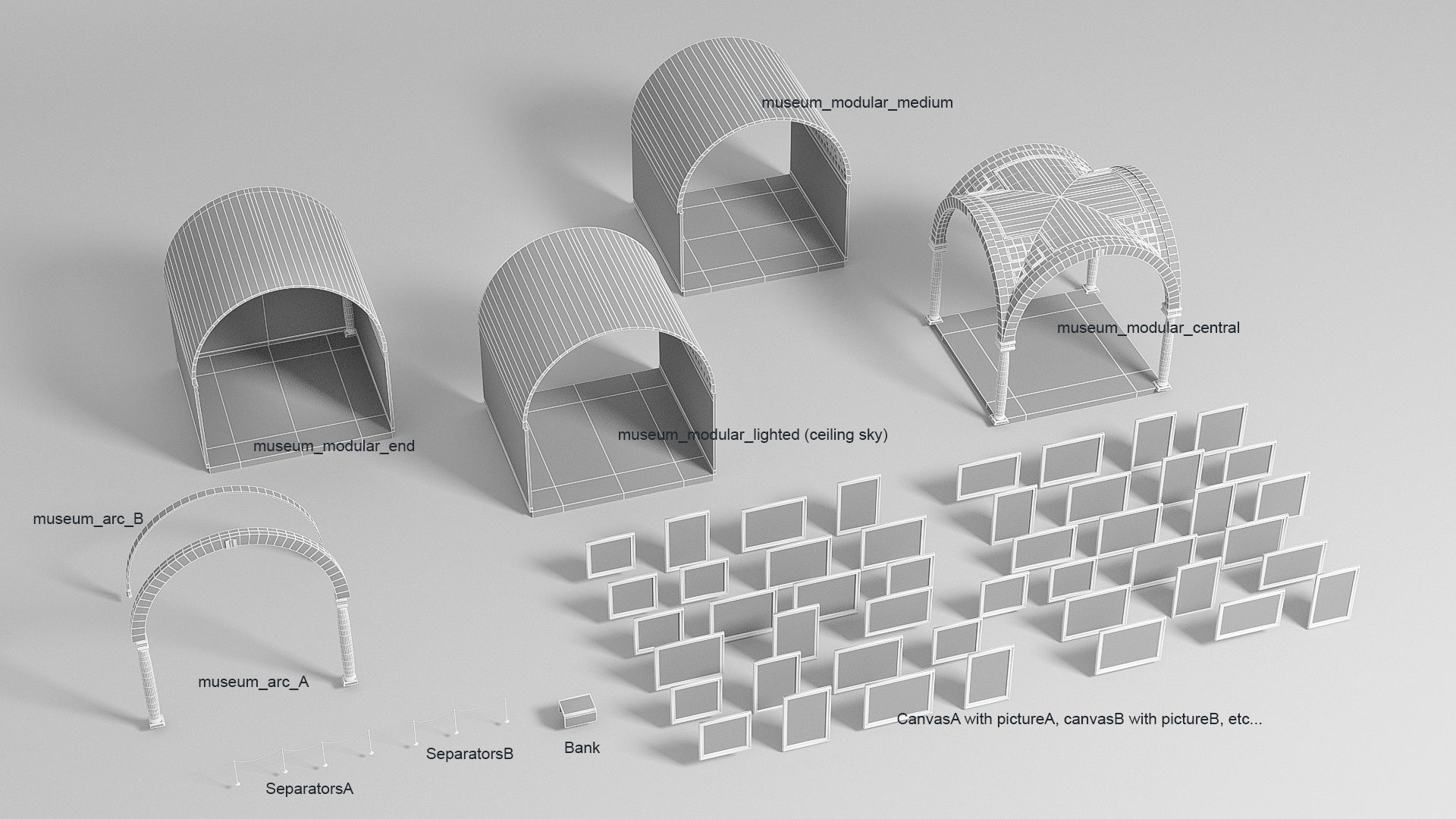 Modular low poly museum Low-poly 3D model_6