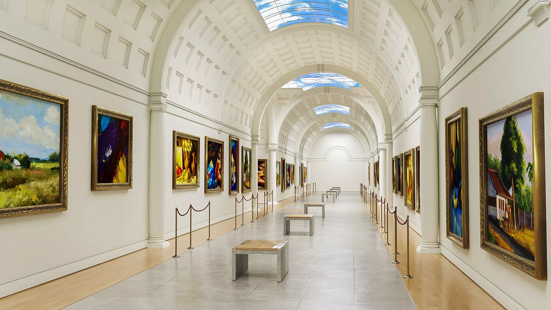 Modular low poly museum Low-poly 3D model_0