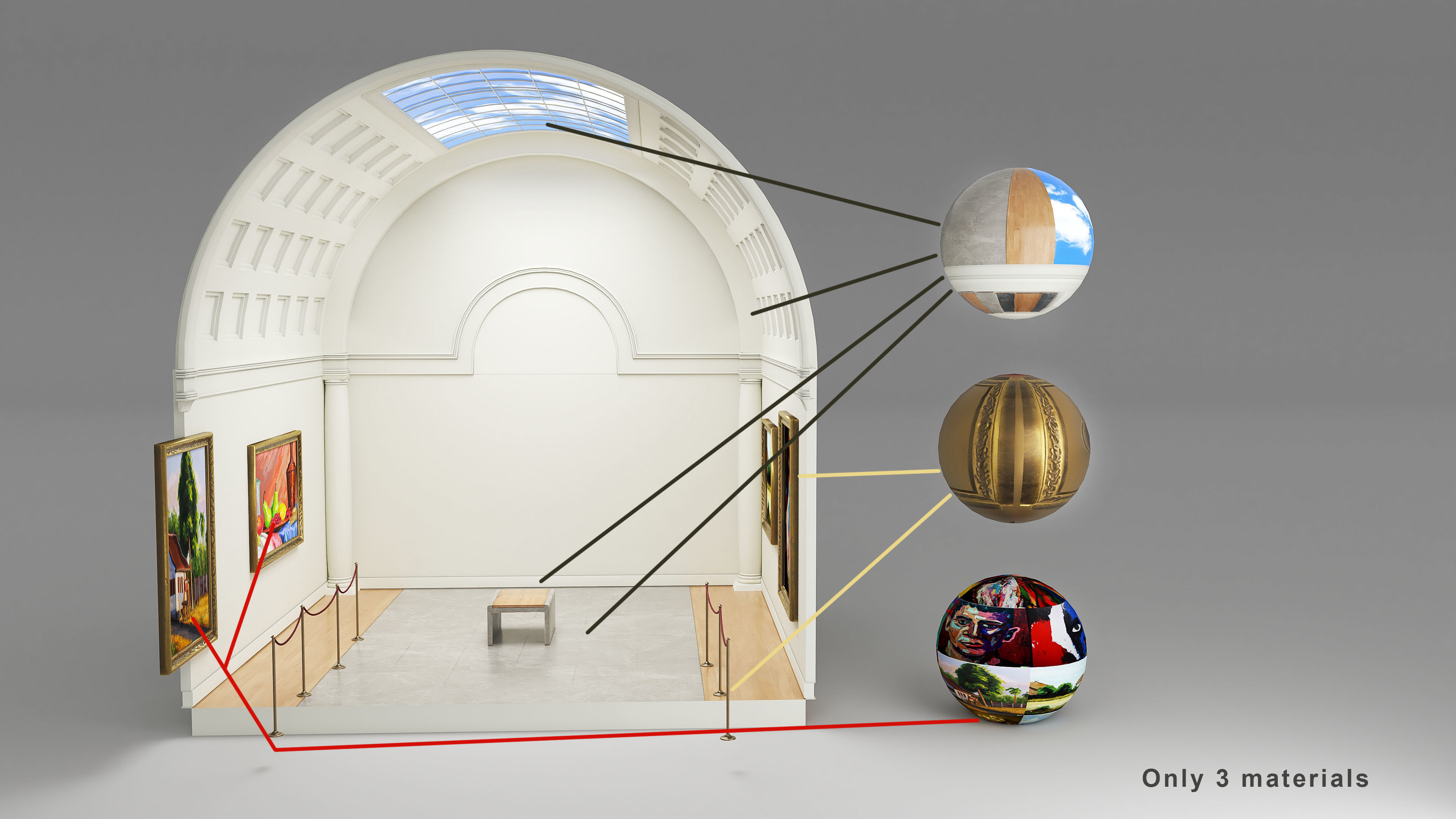Modular low poly museum Low-poly 3D model_3