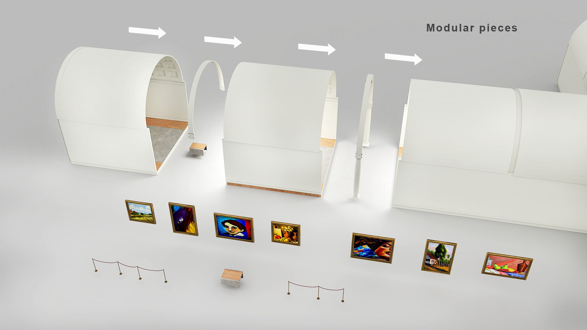 Modular low poly museum Low-poly 3D model_2