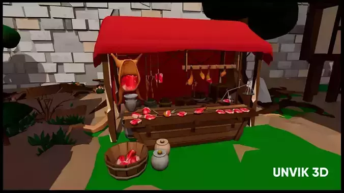 Butchery and FishShop Kitbashing Low-poly 3D model