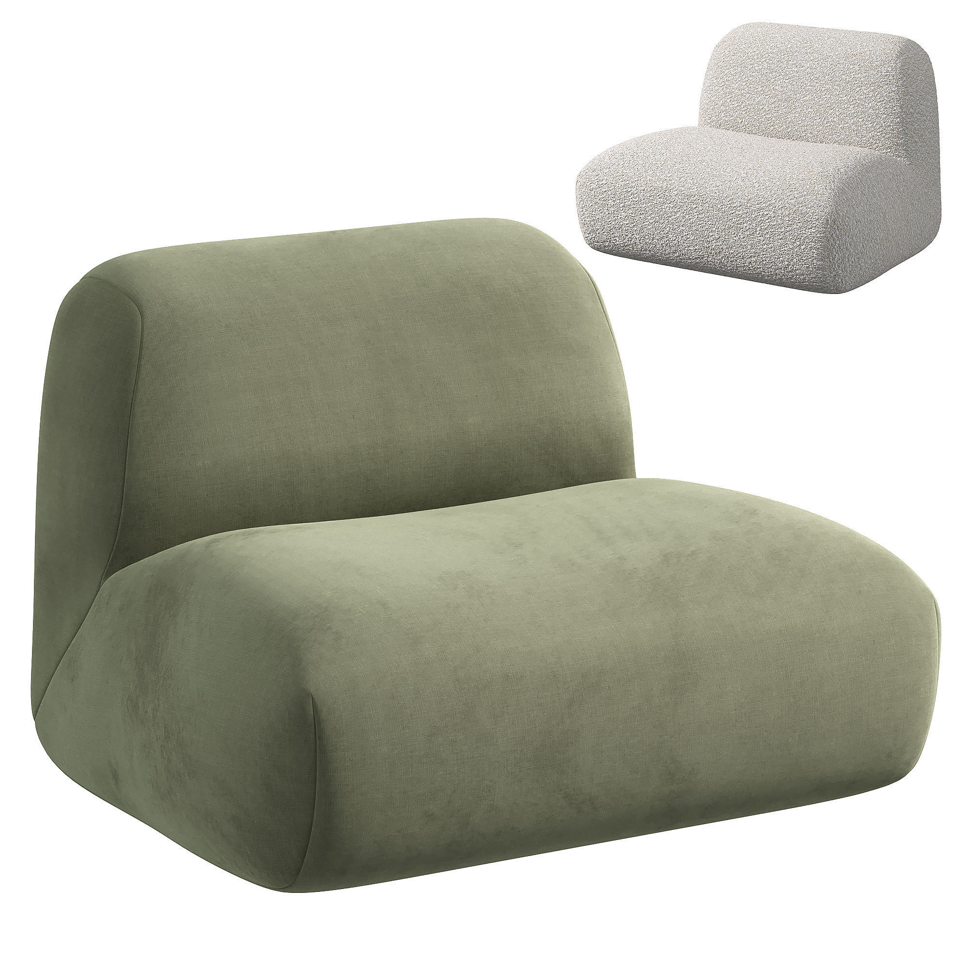 Teddy Couch Hippo Loveseat Boucle Cloud Sofa 3D model_1