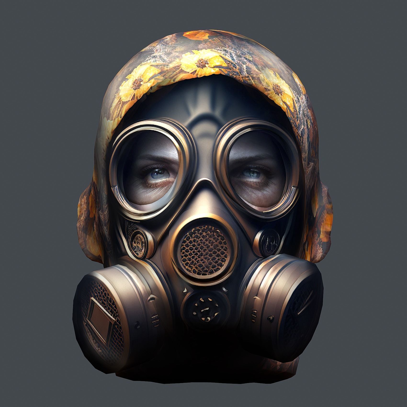 Gas mask helmet 3d model military combat Low-poly 3D model Low-poly 3D model_1