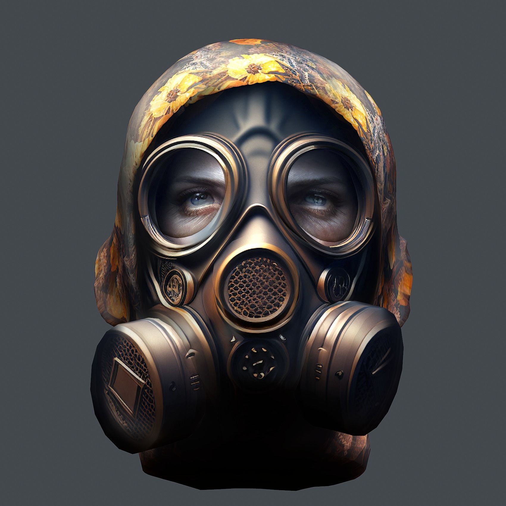 Gas mask helmet 3d model military combat Low-poly 3D model Low-poly 3D model_4
