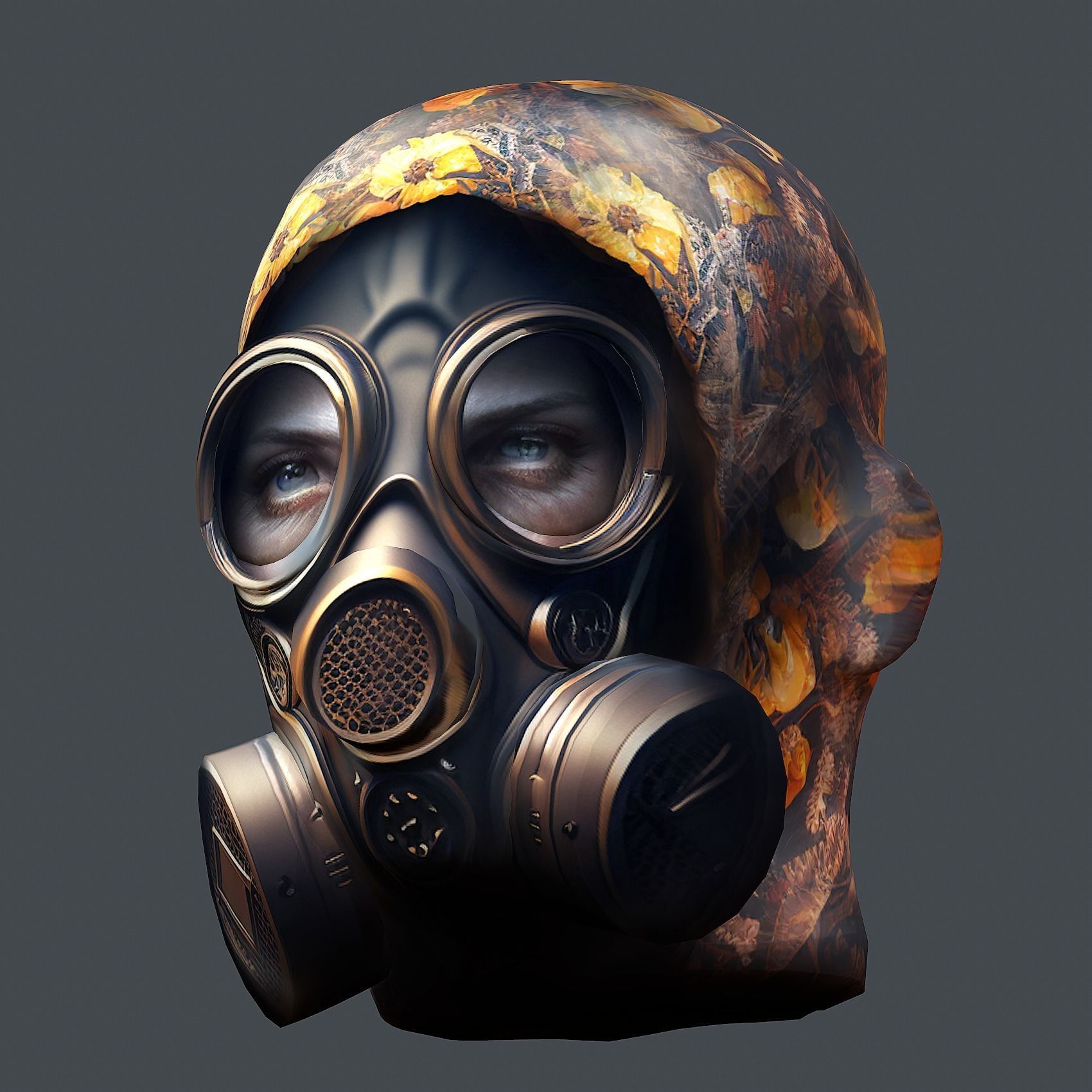 Gas mask helmet 3d model military combat Low-poly 3D model Low-poly 3D model_2